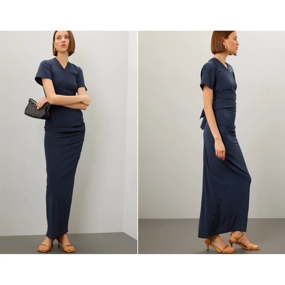 Proenza Schouler Sidney Dress Silk Blend Maxi Blue Size 2 $1390 *READ FLAW*
